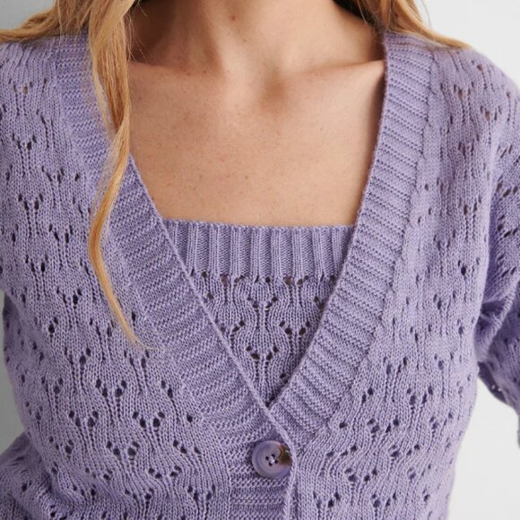 Anthropologie Eyelet Village Crochet Cardigan by Crescent Lavender SZ MEDIUM NWT - Picture 3 of 16